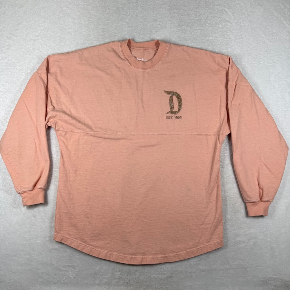 Disney Parks Spirit Jersey Disneyland Peach Coral Glitter Logo Small AE.011
